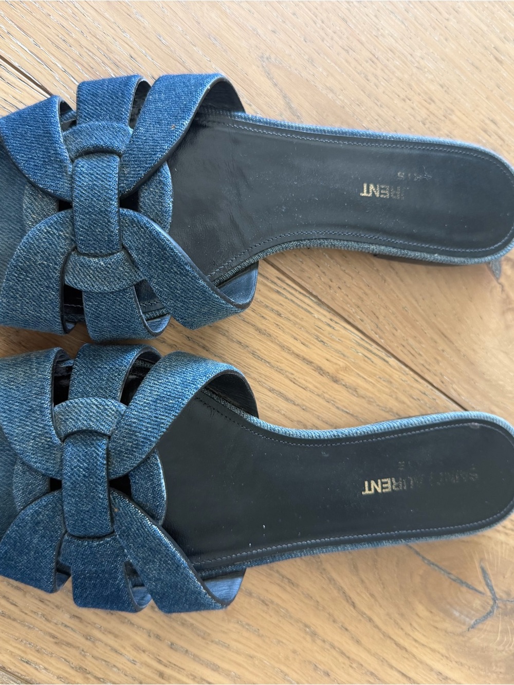 Yves Saint Laurent Denim Knot Slide Sandals - Blue